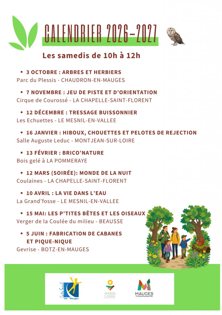 Calendrier 2026-2027 : les samedis de 10h &agrave; 12h